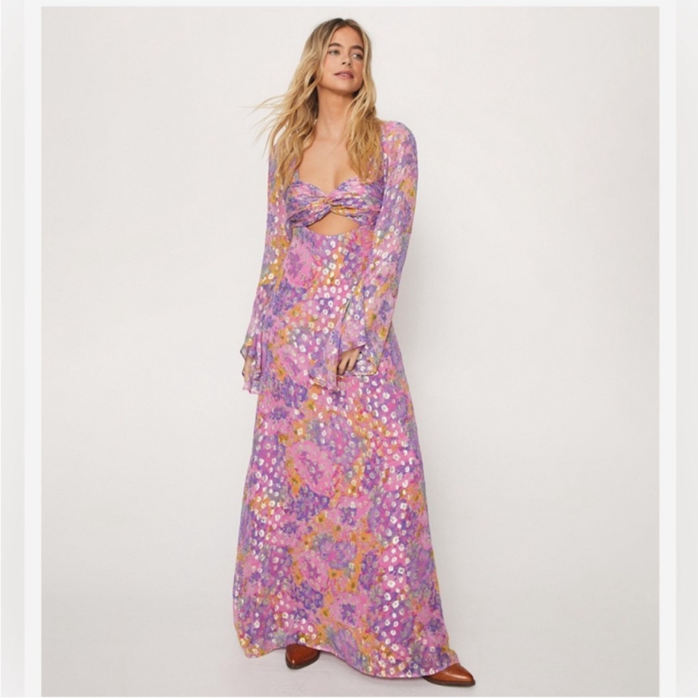 Nasty Gal Pink and Gold Patterned Dress